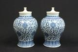 Lot #129 Pair Chinese blue & white porcelain vases