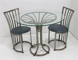 Lot #166 Polished round glass top steel table with 2 chairs