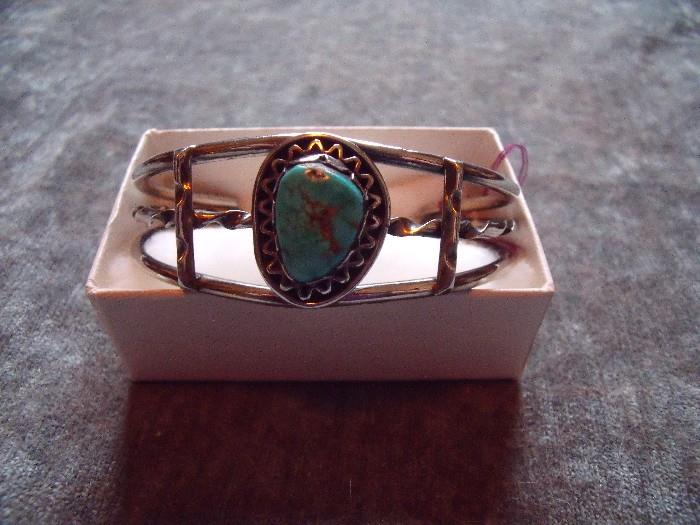 Possibly Mexico - Sterling silver and turquoise bracelet