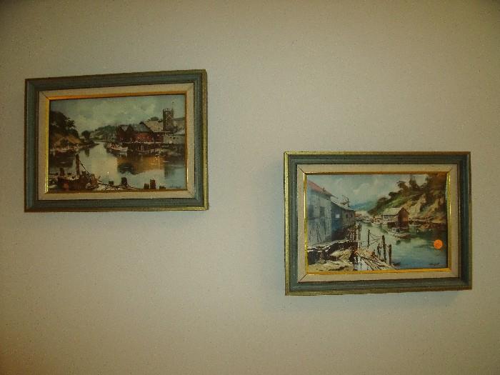 Unusual pictures with half the painting on the paper and half on the glass