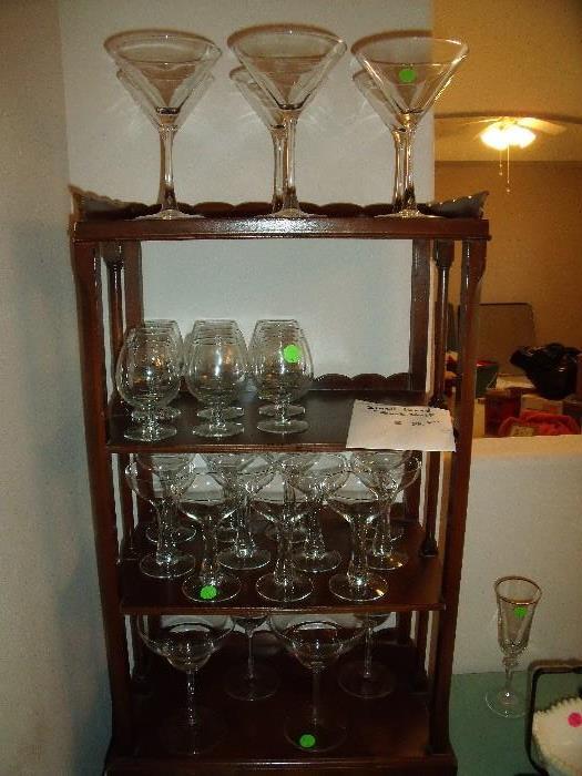 Glass ware on Vintage wood book case/curio