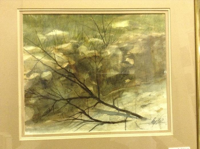 James Lyle signed original watercolor. Framed outside dimensions 16" by 17. Lyle came to favor oils and his watercolors are rare. We have two in this sale.
