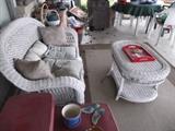 wicker love seat and wicker coffee table
