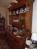china hutch with blue willow dishes