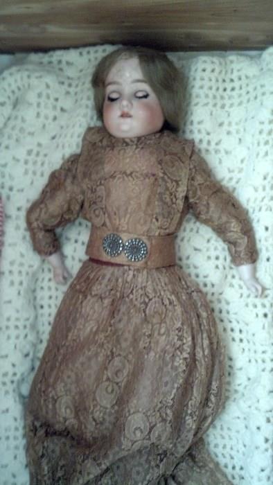 ARMAND MARSCEILLE,  Bisque head hands, leather body stuffed straw, jointed,  AM-6-DEP 3#570, 22" 1894  all original, stored in a Cedar Chest for a million years 