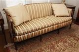 English Sheraton Mahogany Sofa with Exposed Rails, Satinwood Inlays
