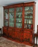 Chinoiserie Red Lacquered Breakfront Cabinet, 1st Half 19th Century