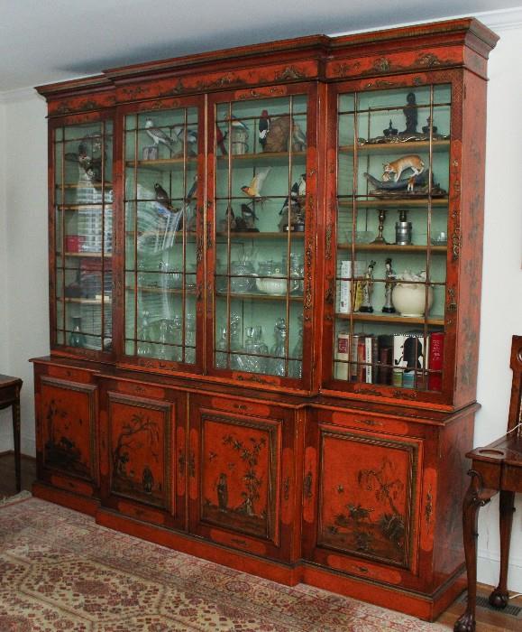 Chinoiserie Red Lacquered Breakfront Cabinet, 1st Half 19th Century