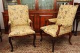 French Walnut Louis XV Style Arm Chairs, 19th Century