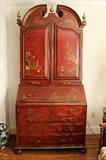 Chinoiserie Red Lacquered Slant-Front Bureau, Mid 1800's