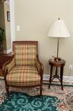 Contemporary Upholstered Sleigh Chair & Petite Lamp Stand Table