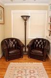 Tufted Leather Library Arm Chairs (Pair)