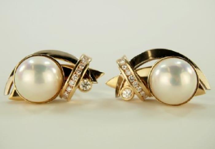 Estate Diamond, Pearl & Gold Earrings