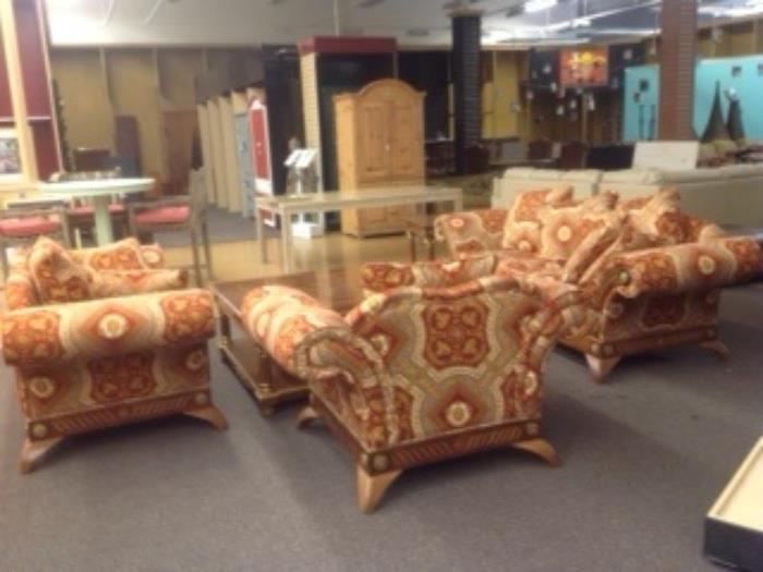 Versace living room 6 piece set - includes couch, loveseat, large chair, coffee table and two end tables- priced at $4750 set 