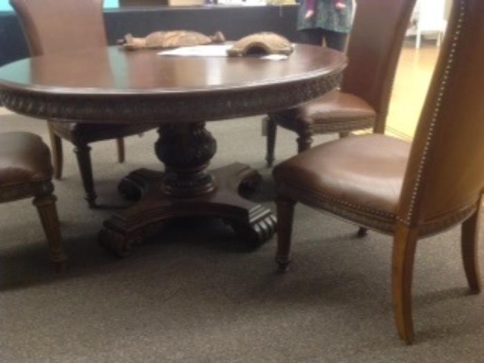 Round 58" dining set with 4 leather chairs -$1000 set