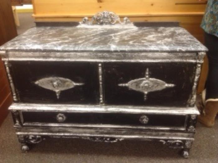 Unique metal silver and black cabinet - $175