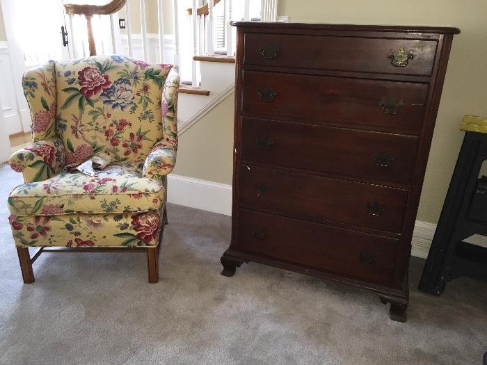 Wing back Chair and Pennsylvania House dresser