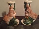 Pair Italian majolica candleholders.