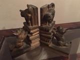 Bronzed cast metal cat and dog bookends