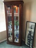 Depression Glass, Vaseline Glass, Crystal, Light-up Display Cabinet with Glass Shelves and Sides and Mirrored Back.