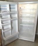Freezer - Upright White Whirlpool Freezer - NEW!! Model # EV187N. 17.7 Cu Ft Total Volume. Width 30", Height 66", Height w/ Door Hinge 67.3", Depth Including Door Handles 32.5", Depth (Less Door and Base Grill) 25.5", Depth Open Door (@ 90 Degrees) 56.6". Electrical Requirement 115 Volts/60HZ, Frost Free, 6 Adjustable Bins, 4 Full-Width Glass Shelves, Energy Star Qualified, Full Range Temp Control, Automatic Interior Light, Gallon-Wide Door Storage, Accepts Optional Ice Maker, Two Storage Baskets, Four Rollers, Fast Freeze Option, and Urethane Foam Door and Cabinet Insulation.
