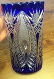 Bohemian Cut Crystal Cobalt Vase