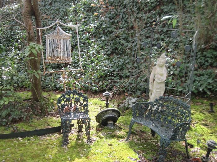 outdoor iron furniture and birdcage