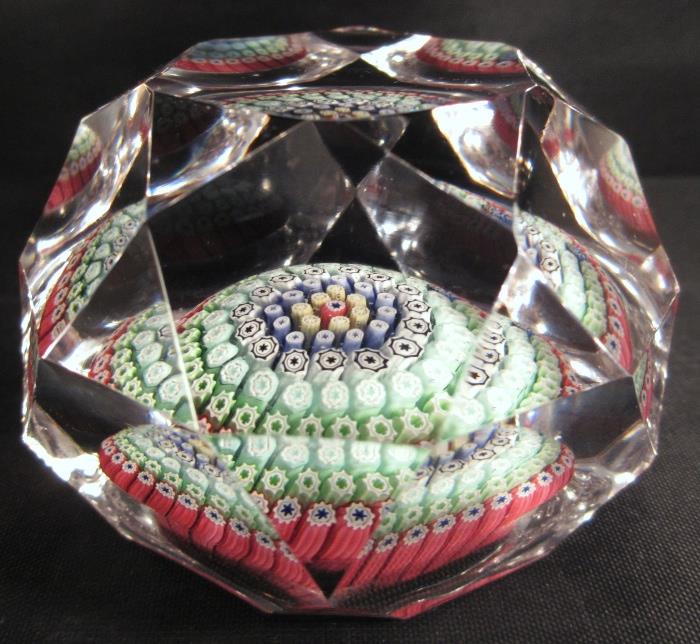 Elegant Whitefriars'Concentric Closepack Millefiori Faceted Paperweight - Signed and Dated 1975 