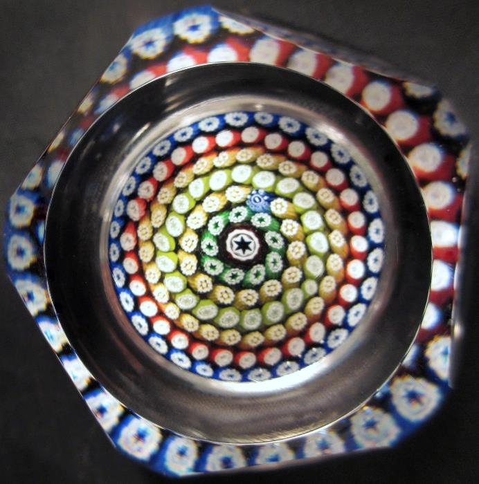 Fantastic Whitefriars' Art Glass Paperweight with Concentric Closepack Millefiori - Signature and Date Cane (1977)