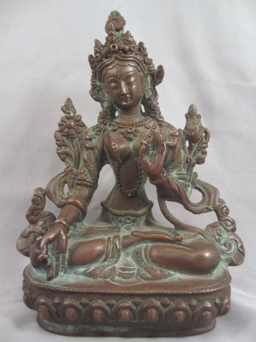 Anique Tibetan/Chinese Bronze Seated Tara/Bodhisattva in Amitayus 