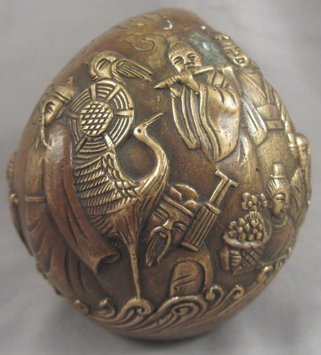 Gorgeous and Weighty Bronze Peach Depicting the 8 Immortals and Various Other Symbols