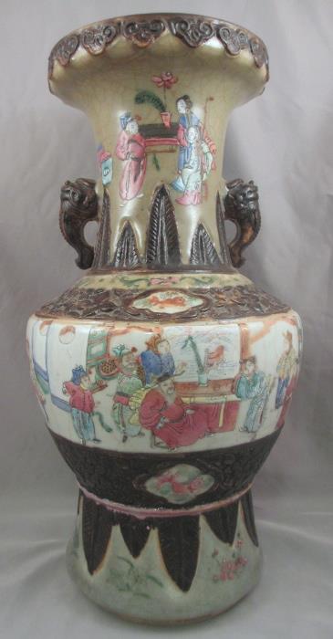 Massive Chinese (Late Guangxu to Early Republic Period Make) Famille Rose Vase with Brown Etched Mark