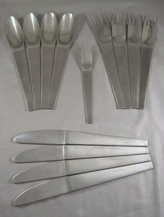 Rare Set of Austrian Amboss Stainless Silver Flatware in the "Maestro" Pattern Designed by Carl Aubock