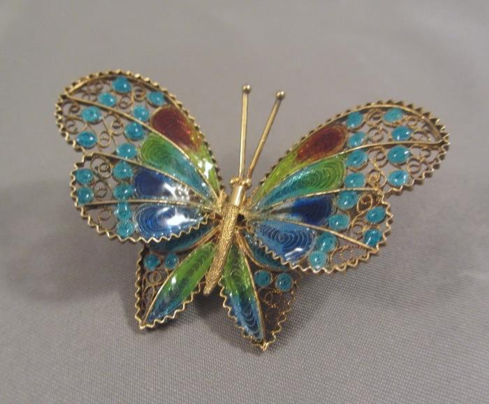 Beautiful 800 Silver & Enamel Butterfly Brooch
