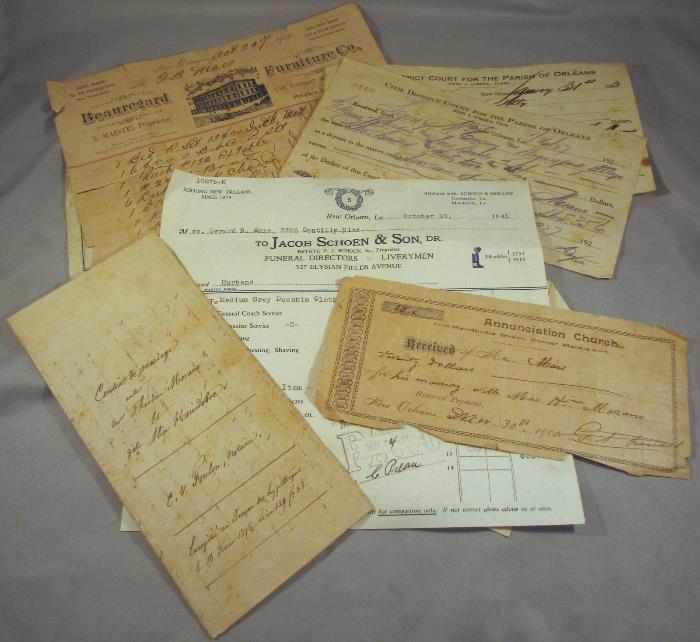 Nice Collection of Ephemera from New Orleans, Louisiana (NOLA), dating from 1874-1943.  Morano & Mars Families Represented.