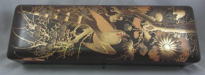 Great Antique Japanese Makie Lacquer Brush/Quill Box 