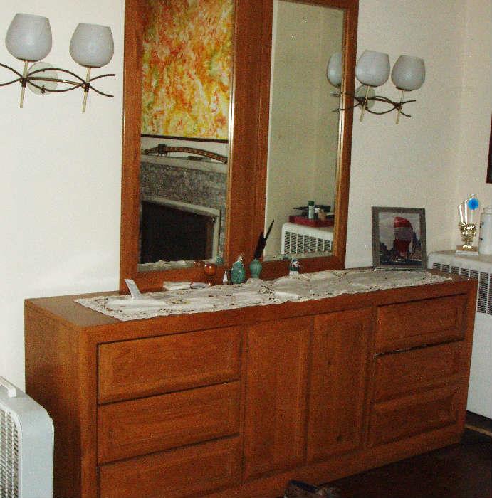 dresser with mirror, chest of drawers and matching bed. 