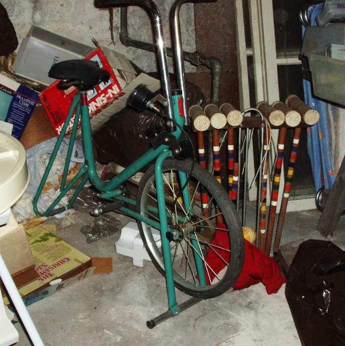 exercise bike and croquet set 