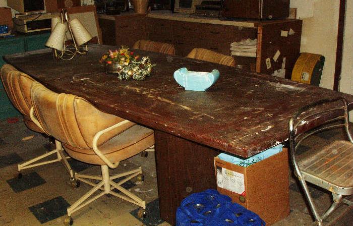 large conferance room veener desk, needs a good cleaning up 