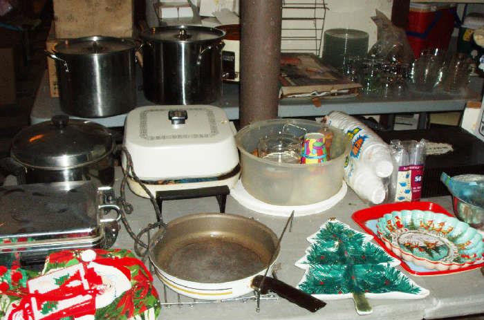 misc small appliances, glassware, pots 