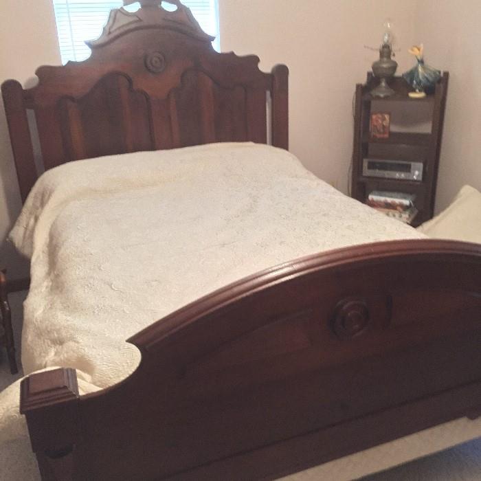 antique Rosewood bed with like new Serta mattresses