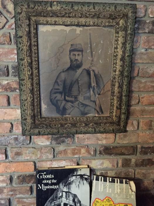 Large early photograph of framed Civil War Soldier