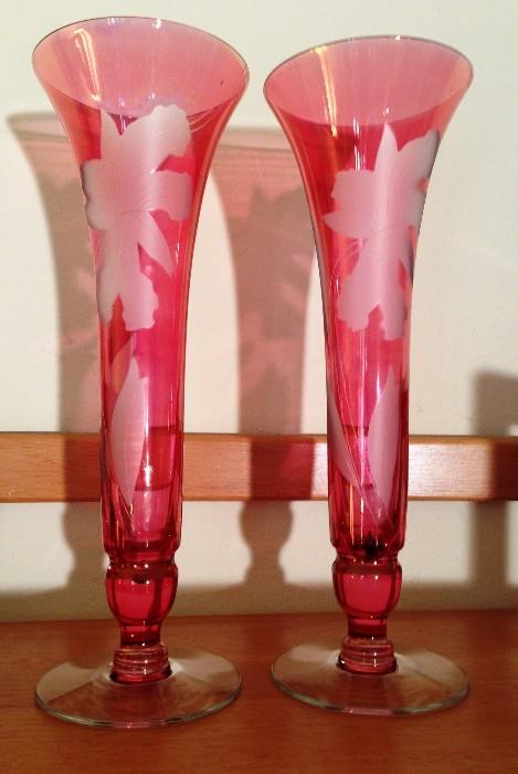 Very tall old pink vases
