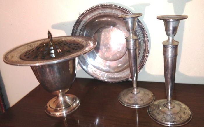 Baily,  Banks and Bridle  tall sterling sticks and matching urn with frog, sterling tray 
