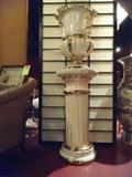 LARGE CERAMIC WHITE AND GOLD PEDESTAL AND URN