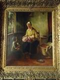 ANTIQUE OIL PAINTING, WOMAN AND CHILDREN