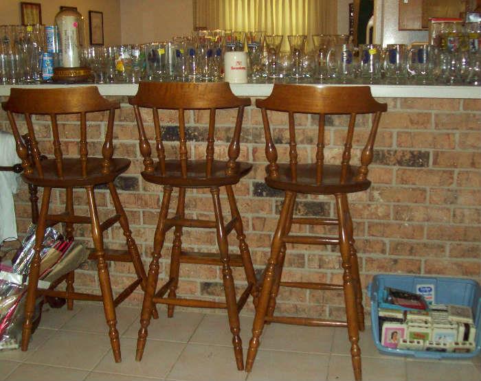 Barstools plus beer glasses and 8-track tapes.