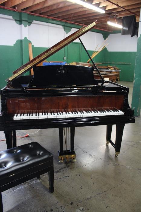 A19#9 Steinway Sons 1918 6’2’’ Grand Piano Model A Hi Gloss Black & Burl Walnut Finish  with working QRS disc player  Minor Knicks Condition of 9/10 #191495