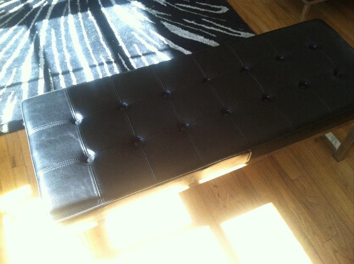 Florence Knoll Style Reproduction Black Leather Bench