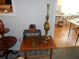 table and brass lamp